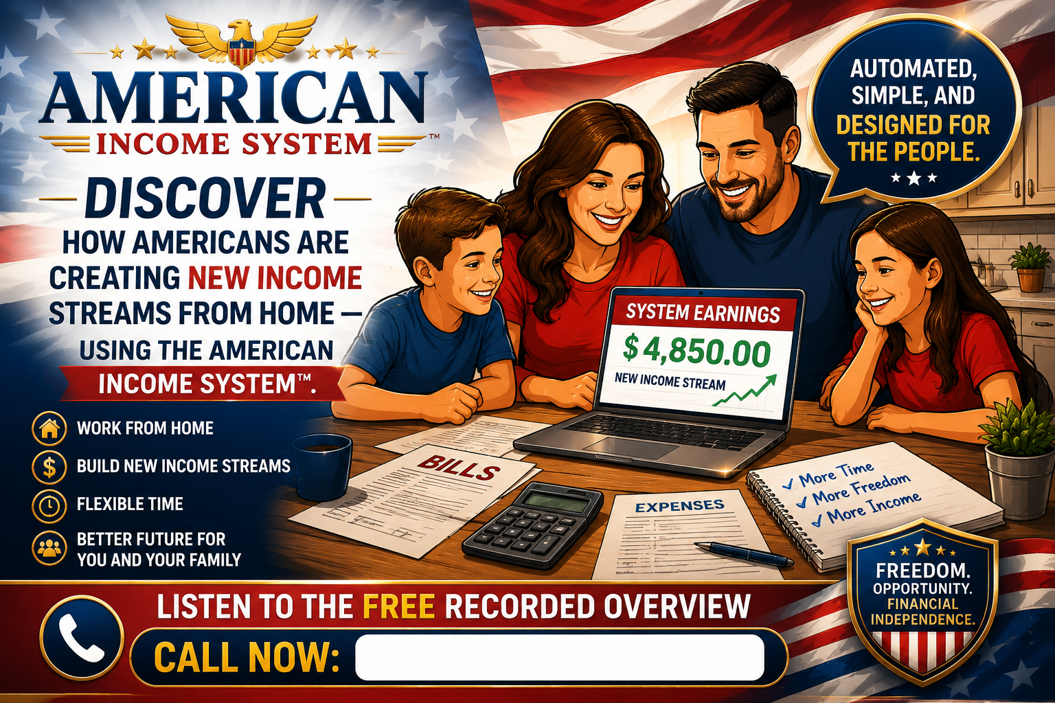 American Income System postcard — Discover new income streams from home