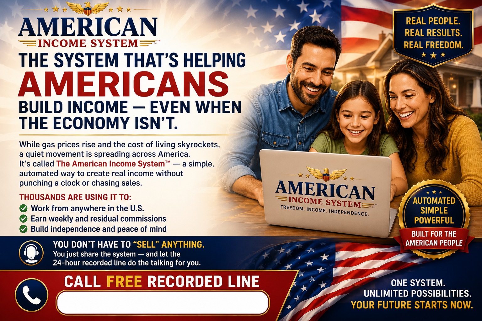 American Income System postcard — Build income even when the economy isn't